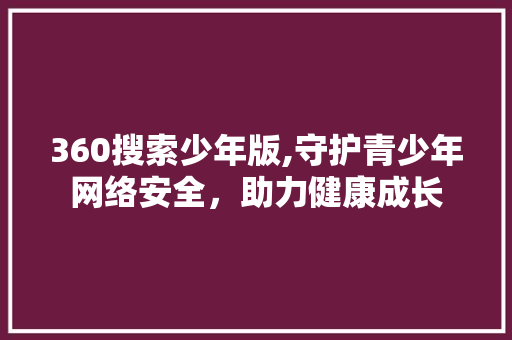 360搜索少年版,守护青少年网络安全，助力健康成长