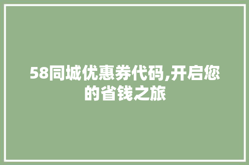 58同城优惠券代码,开启您的省钱之旅