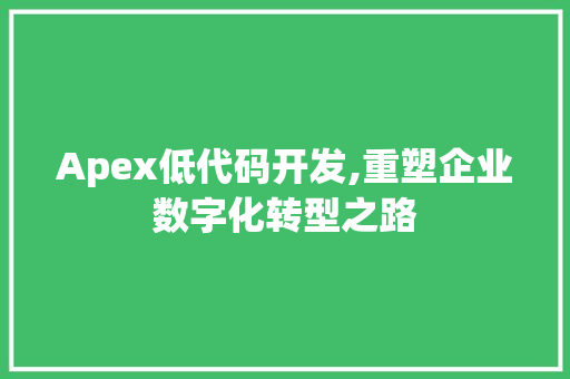 Apex低代码开发,重塑企业数字化转型之路