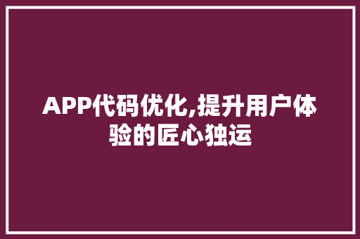 APP代码优化,提升用户体验的匠心独运