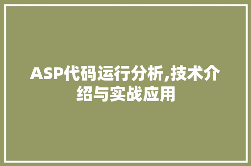 ASP代码运行分析,技术介绍与实战应用