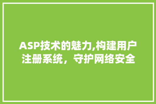 ASP技术的魅力,构建用户注册系统，守护网络安全