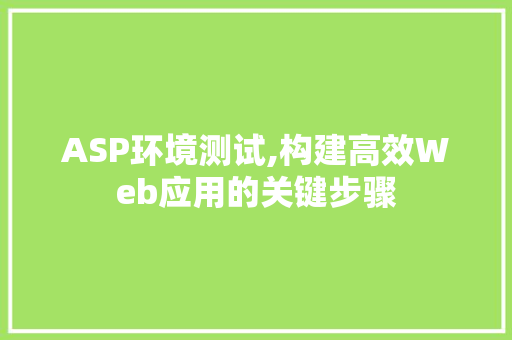 ASP环境测试,构建高效Web应用的关键步骤