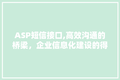 ASP短信接口,高效沟通的桥梁，企业信息化建设的得力助手