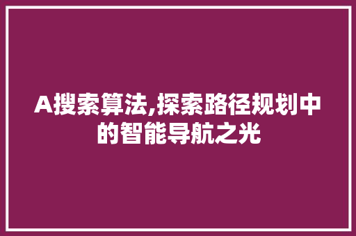 A搜索算法,探索路径规划中的智能导航之光