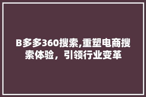 B多多360搜索,重塑电商搜索体验，引领行业变革