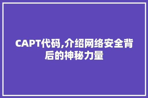 CAPT代码,介绍网络安全背后的神秘力量