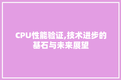 CPU性能验证,技术进步的基石与未来展望