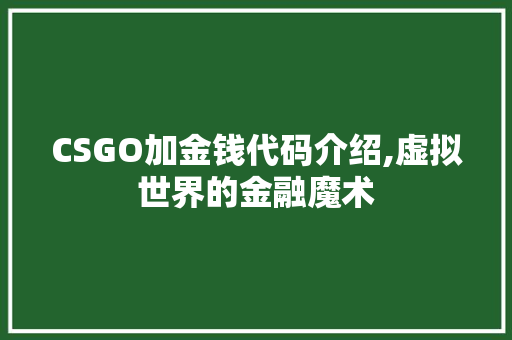 CSGO加金钱代码介绍,虚拟世界的金融魔术