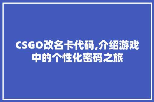 CSGO改名卡代码,介绍游戏中的个性化密码之旅