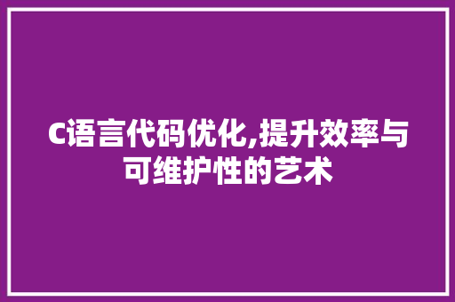 C语言代码优化,提升效率与可维护性的艺术