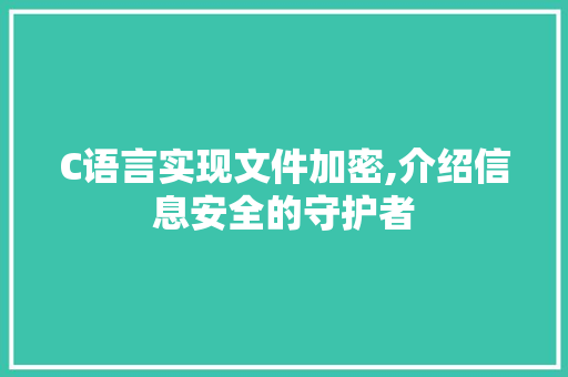 C语言实现文件加密,介绍信息安全的守护者