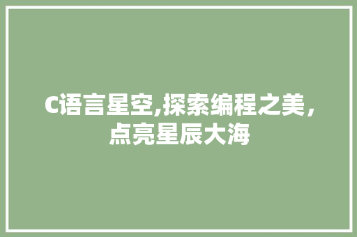 C语言星空,探索编程之美，点亮星辰大海