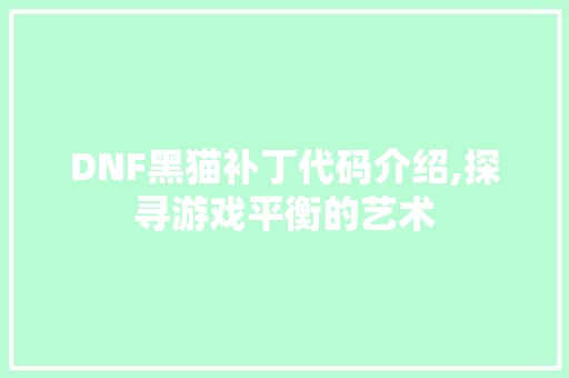 DNF黑猫补丁代码介绍,探寻游戏平衡的艺术