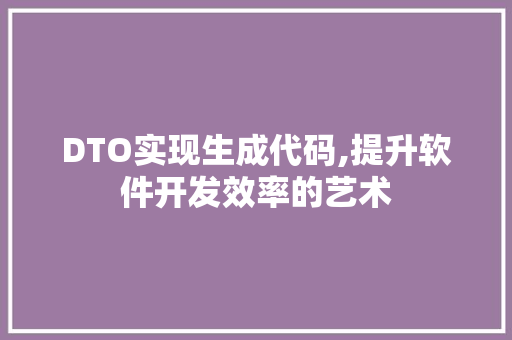 DTO实现生成代码,提升软件开发效率的艺术