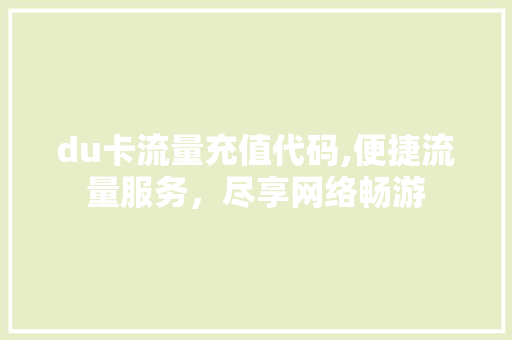 du卡流量充值代码,便捷流量服务，尽享网络畅游