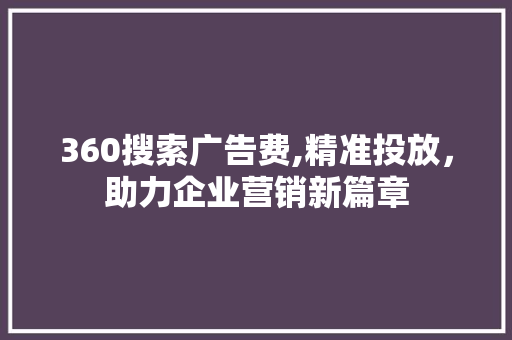 360搜索广告费,精准投放，助力企业营销新篇章