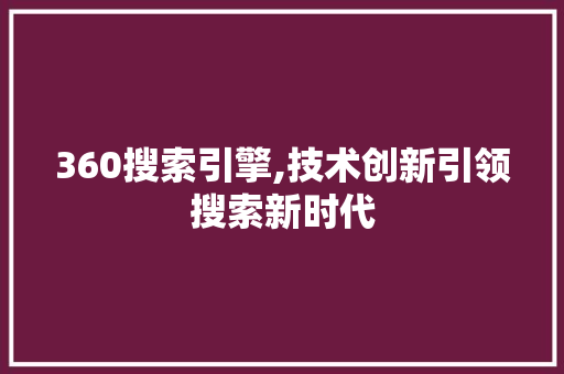 360搜索引擎,技术创新引领搜索新时代