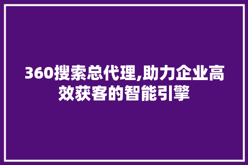 360搜索总代理,助力企业高效获客的智能引擎