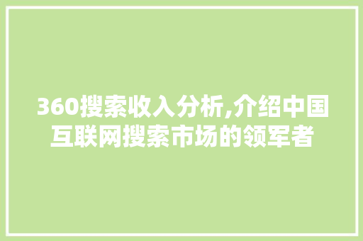 360搜索收入分析,介绍中国互联网搜索市场的领军者