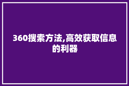 360搜索方法,高效获取信息的利器