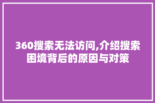 360搜索无法访问,介绍搜索困境背后的原因与对策