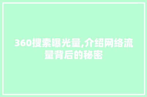 360搜索曝光量,介绍网络流量背后的秘密