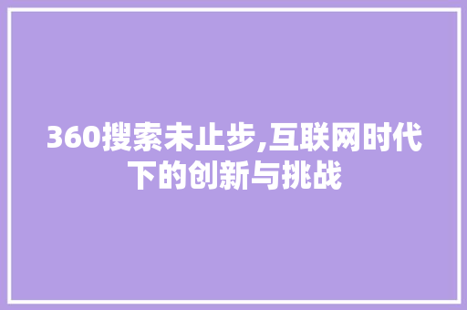 360搜索未止步,互联网时代下的创新与挑战