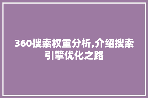 360搜索权重分析,介绍搜索引擎优化之路