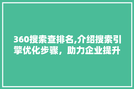 360搜索查排名,介绍搜索引擎优化步骤，助力企业提升网络竞争力