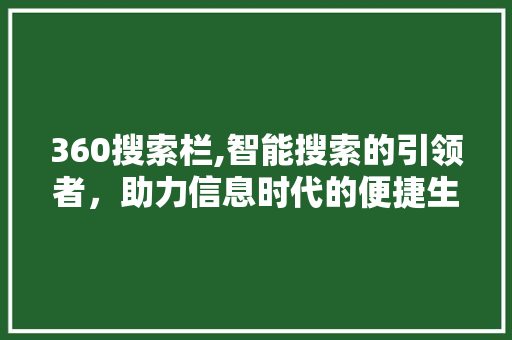 360搜索栏,智能搜索的引领者，助力信息时代的便捷生活