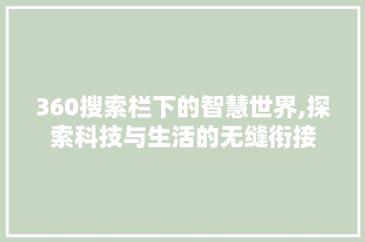 360搜索栏下的智慧世界,探索科技与生活的无缝衔接