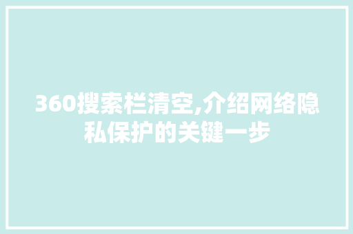 360搜索栏清空,介绍网络隐私保护的关键一步