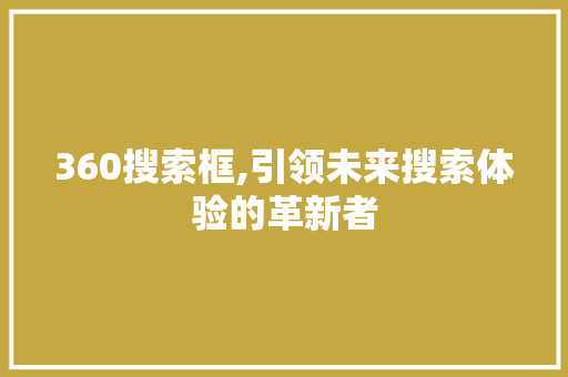 360搜索框,引领未来搜索体验的革新者