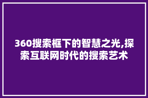 360搜索框下的智慧之光,探索互联网时代的搜索艺术