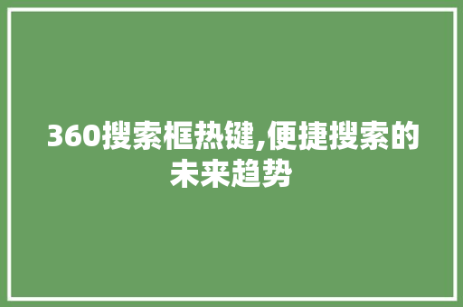 360搜索框热键,便捷搜索的未来趋势