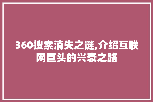 360搜索消失之谜,介绍互联网巨头的兴衰之路