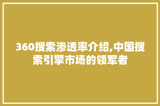 360搜索渗透率介绍,中国搜索引擎市场的领军者