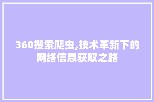 360搜索爬虫,技术革新下的网络信息获取之路