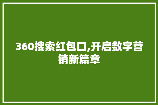 360搜索红包口,开启数字营销新篇章