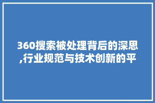 360搜索被处理背后的深思,行业规范与技术创新的平衡之路