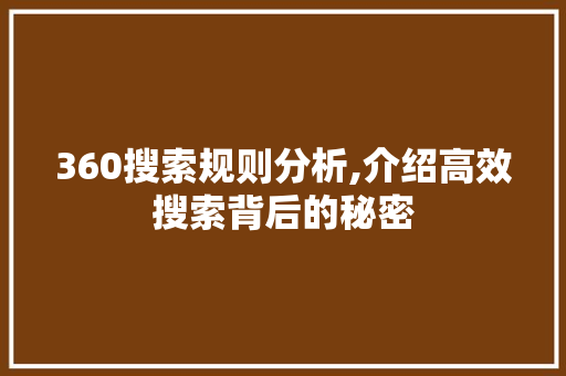 360搜索规则分析,介绍高效搜索背后的秘密