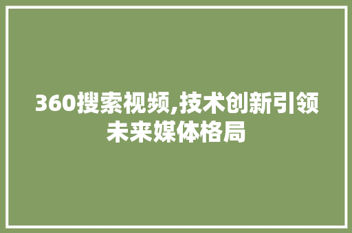 360搜索视频,技术创新引领未来媒体格局