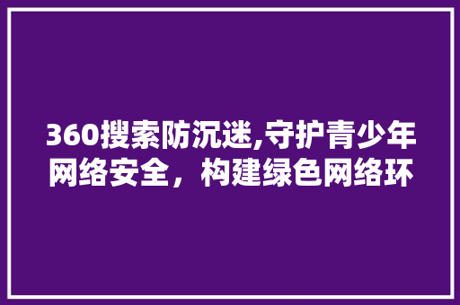 360搜索防沉迷,守护青少年网络安全，构建绿色网络环境