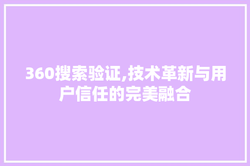 360搜索验证,技术革新与用户信任的完美融合