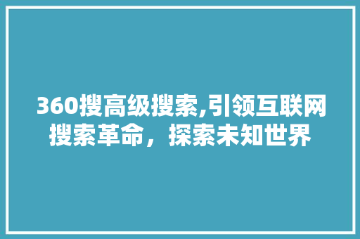 360搜高级搜索,引领互联网搜索革命，探索未知世界