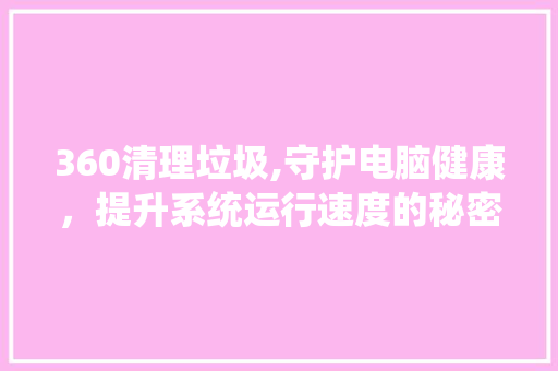 360清理垃圾,守护电脑健康，提升系统运行速度的秘密武器