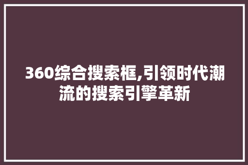 360综合搜索框,引领时代潮流的搜索引擎革新