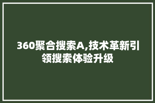 360聚合搜索A,技术革新引领搜索体验升级