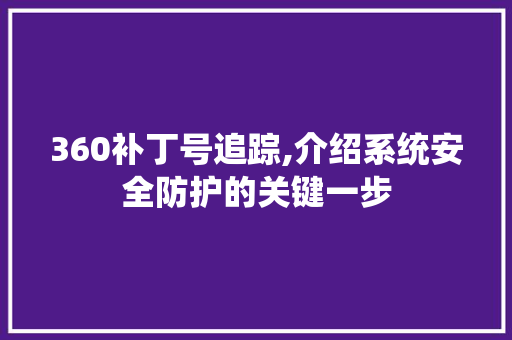 360补丁号追踪,介绍系统安全防护的关键一步